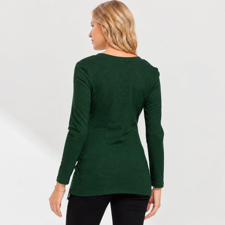 Square Neck Green Long Sleeve Ruched Maternity Top