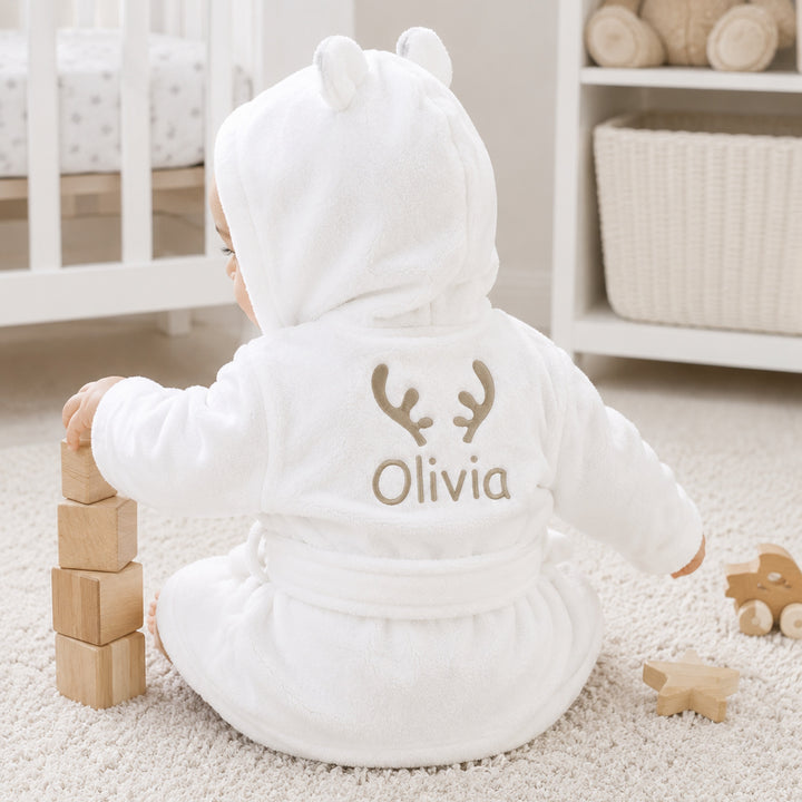 Personalised Embroidered Reindeer Ears Christmas Dressing Gown