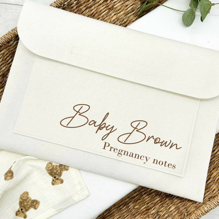 Personalised Beige Text Pregnancy/Maternity Notes on Cream folder