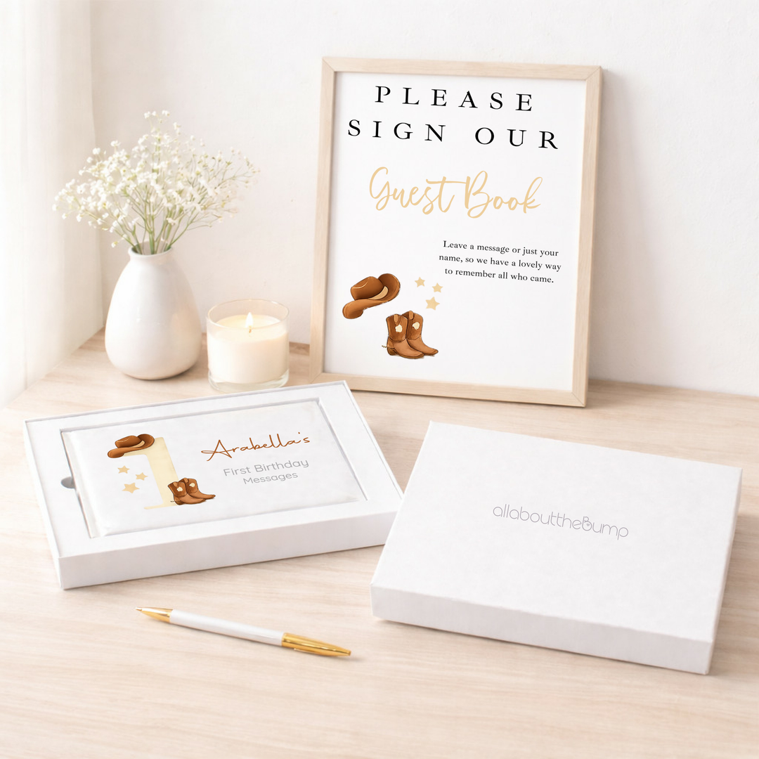 Personalised Beige Cowboy First Birthday Party Guest Book
