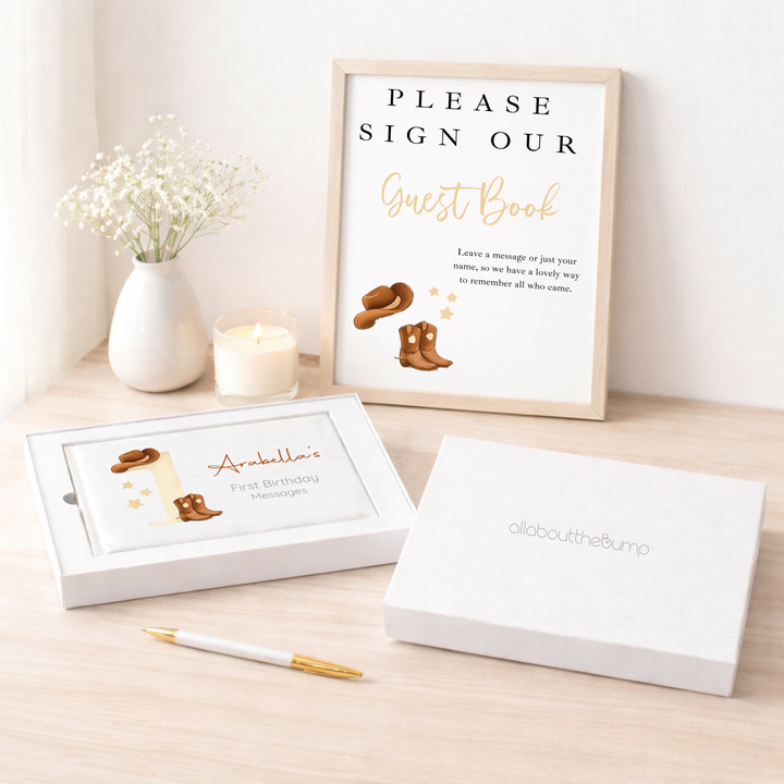 Personalised Beige Cowboy First Birthday Party Guest Book