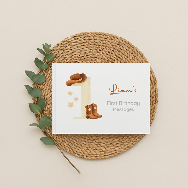 Personalised Beige Cowboy First Birthday Party Guest Book