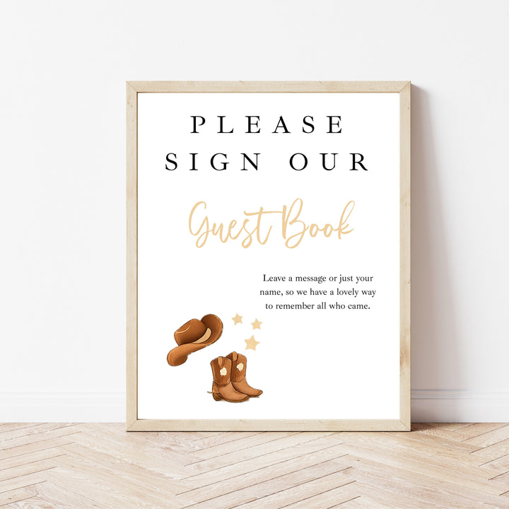 Personalised Beige Cowboy First Birthday Party Guest Book