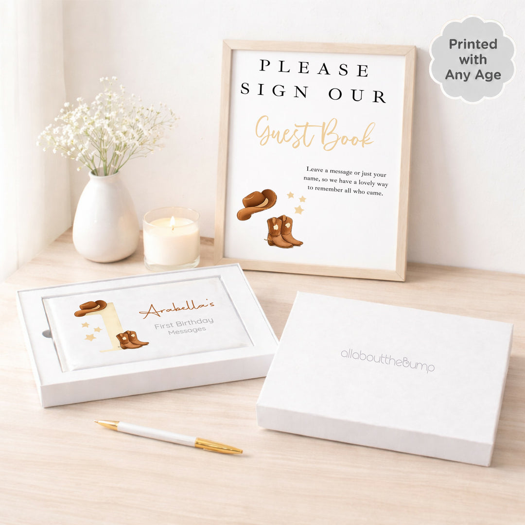 Personalised Beige Cowboy Any Age Birthday Party Guest Book