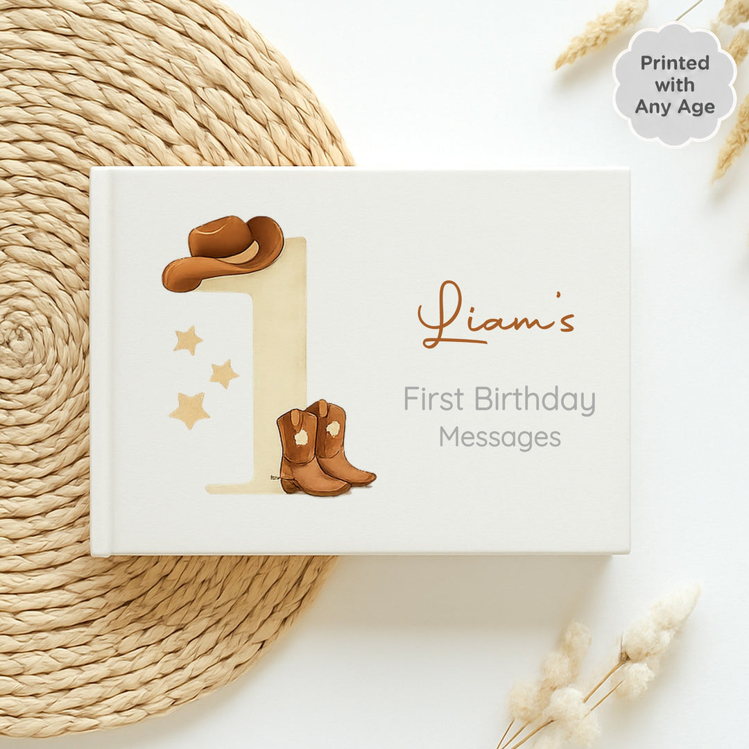 Personalised Beige Cowboy Any Age Birthday Party Guest Book
