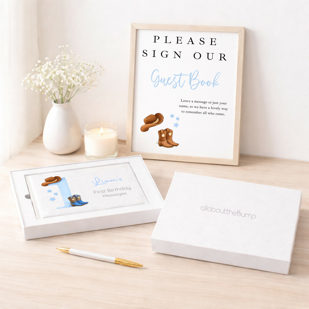 Personalised Blue Cowboy First Birthday Party Guest Book
