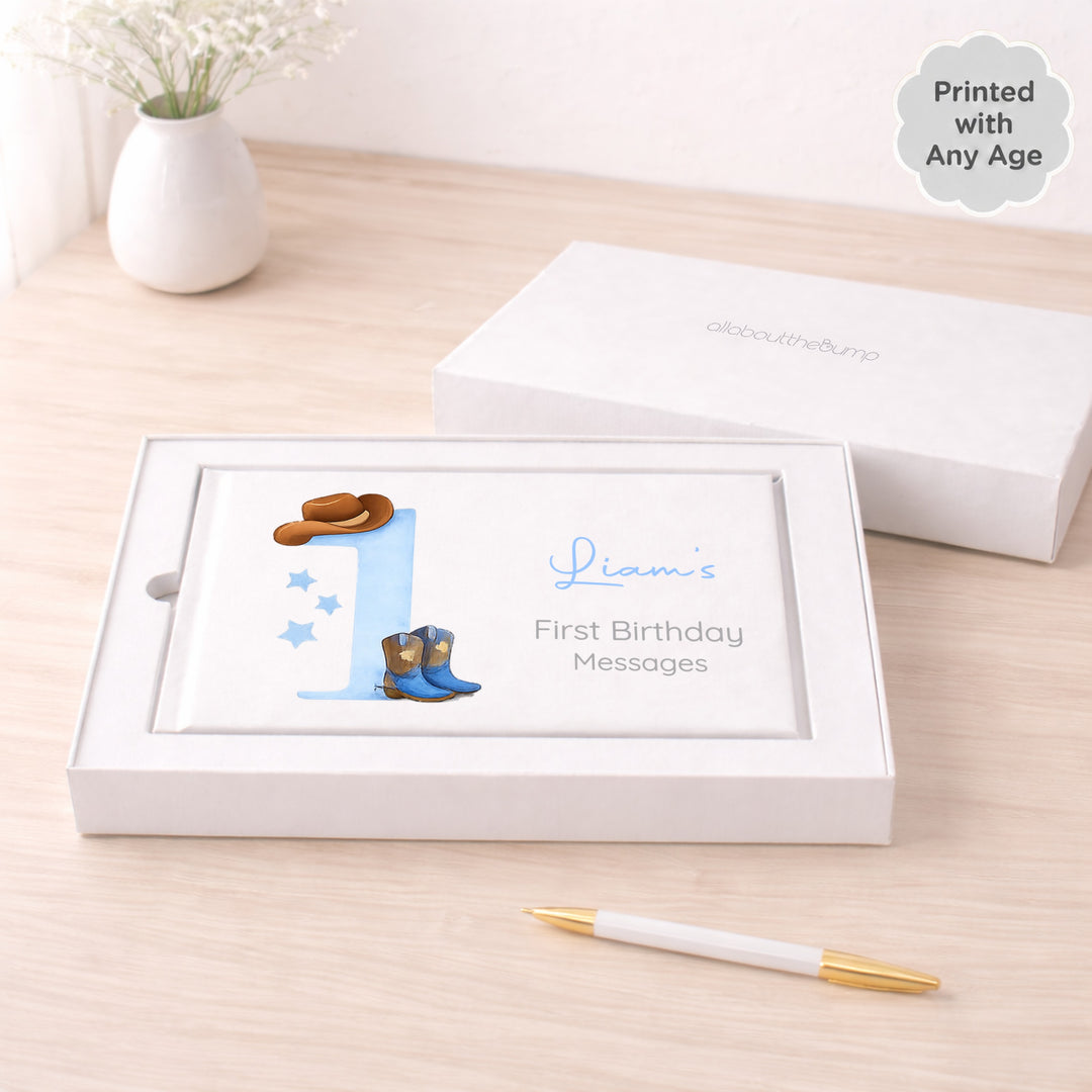 Personalised Blue Cowboy Any Age Birthday Party Guest Book