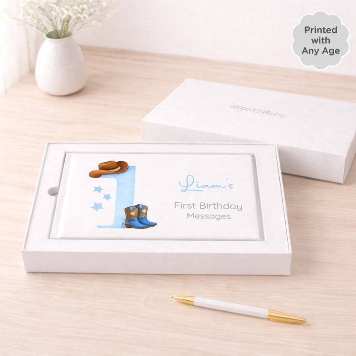 Personalised Blue Cowboy Any Age Birthday Party Guest Book