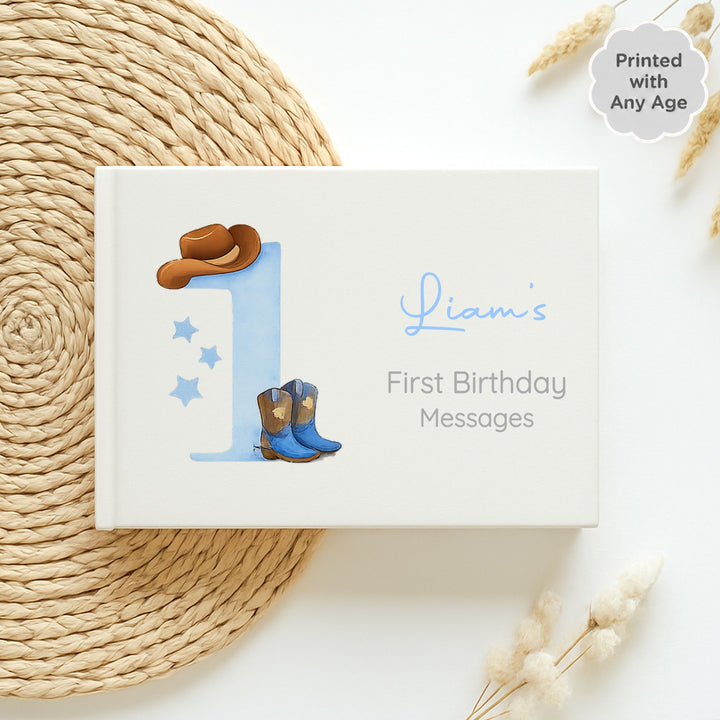 Personalised Blue Cowboy Any Age Birthday Party Guest Book