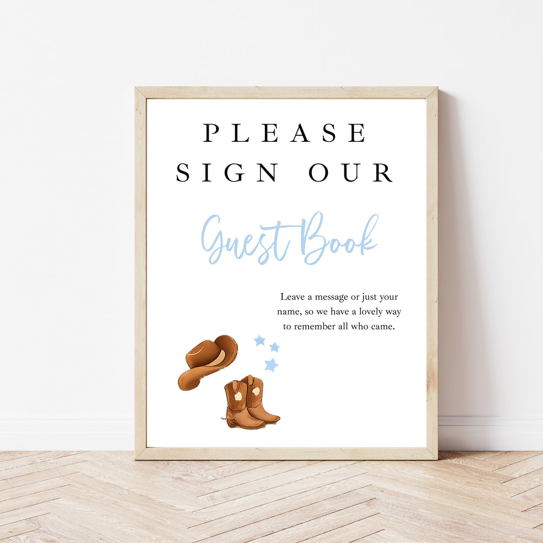 Personalised Blue Cowboy First Birthday Party Guest Book