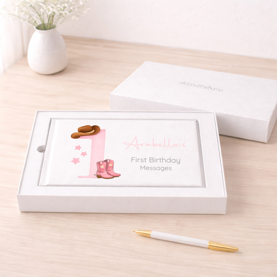 Personalised Pink Cowboy First Birthday Party Guest Book