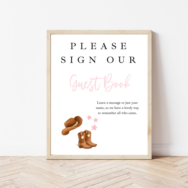 Personalised Pink Cowboy First Birthday Party Guest Book
