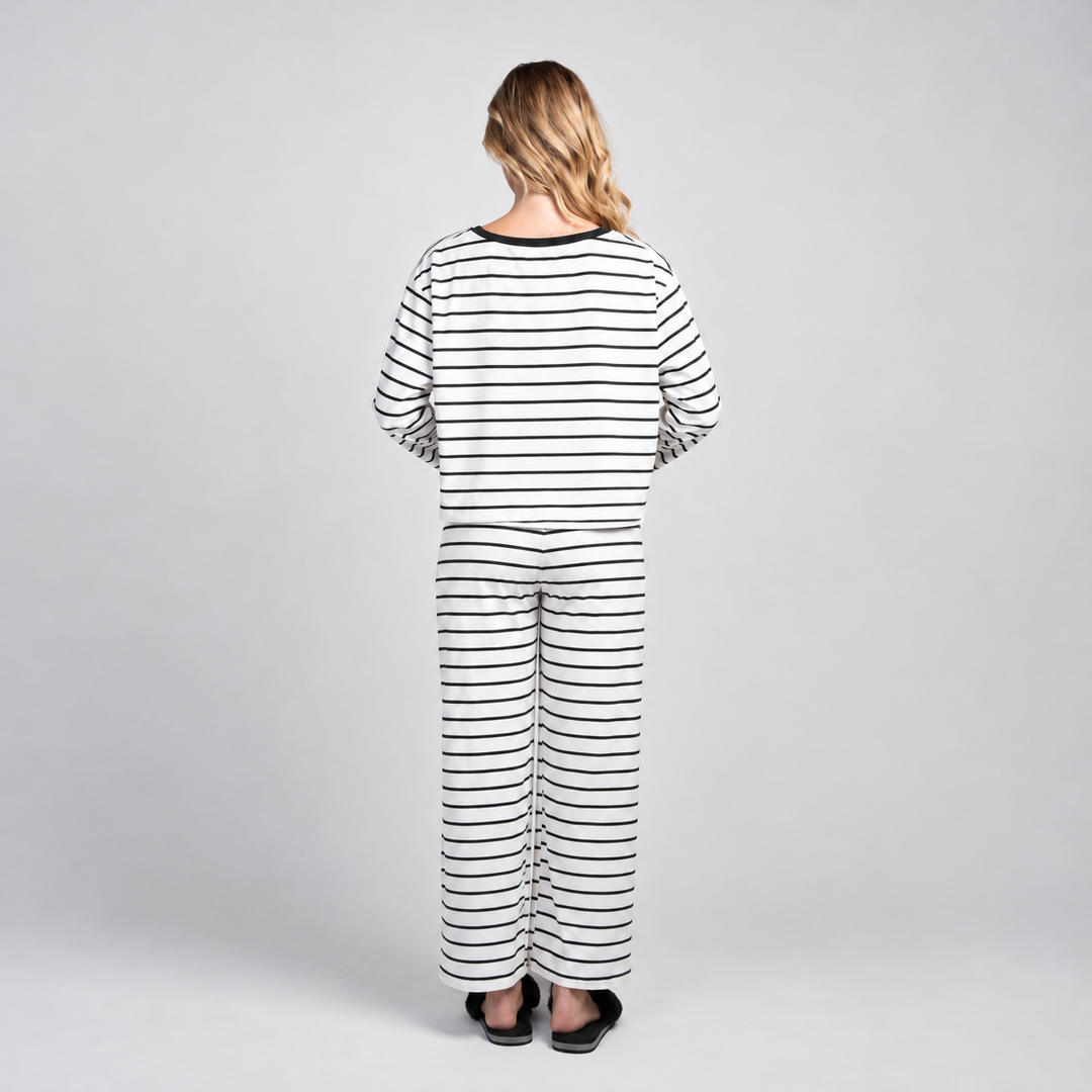 Maternity Striped 2-Piece Lounge Set with Wide Leg Trousers