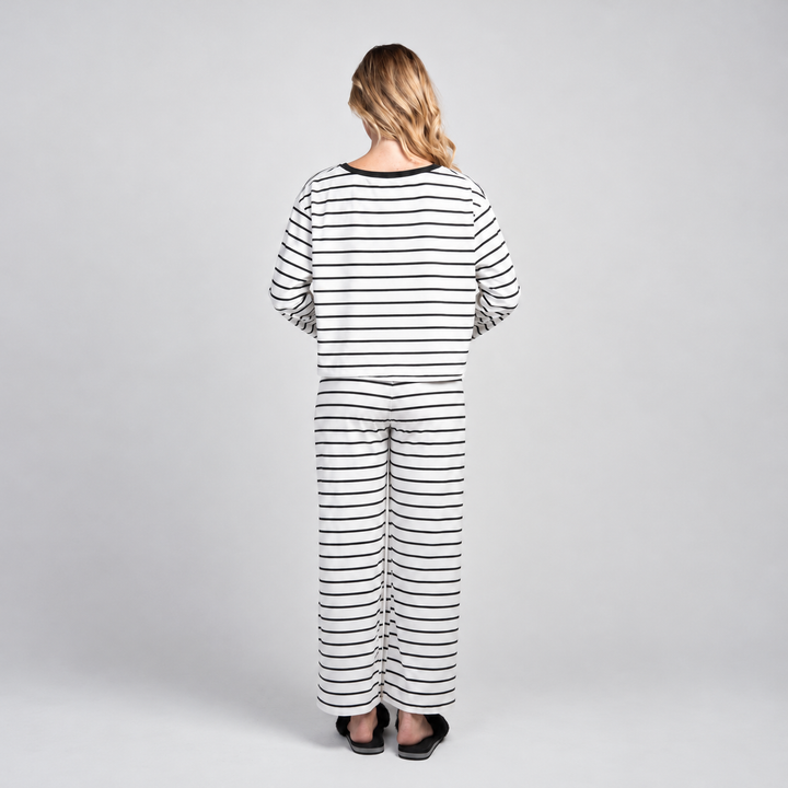 Maternity Striped 2-Piece Lounge Set with Wide Leg Trousers