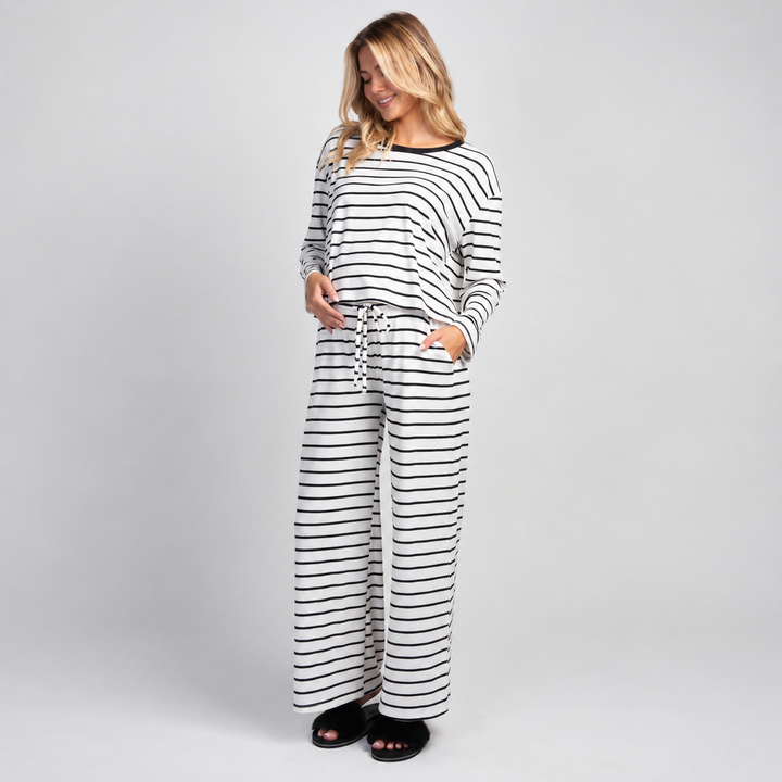 Maternity Striped 2-Piece Lounge Set with Wide Leg Trousers