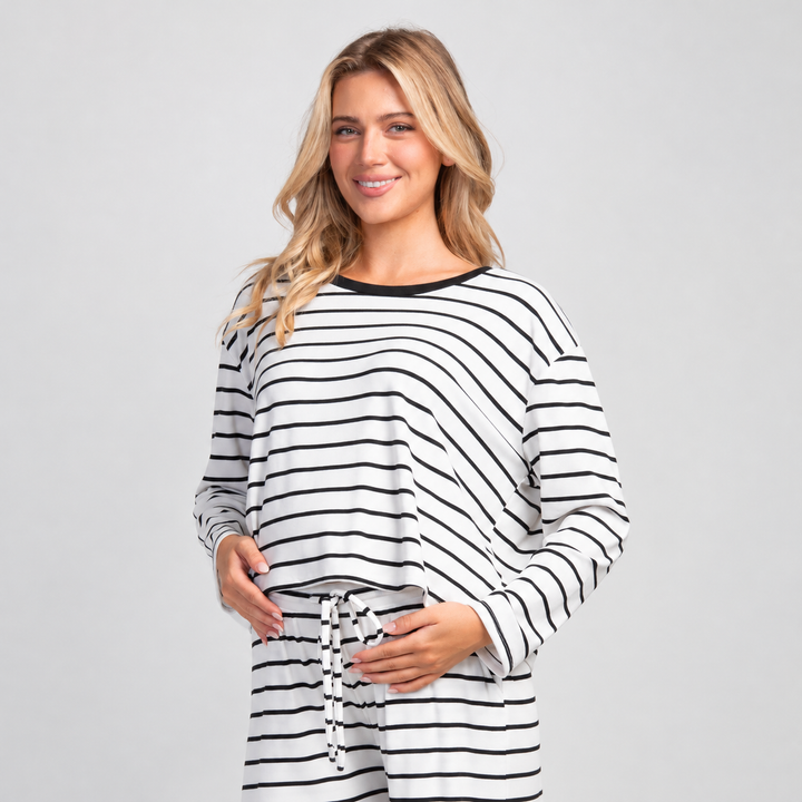 Maternity Striped 2-Piece Lounge Set with Wide Leg Trousers