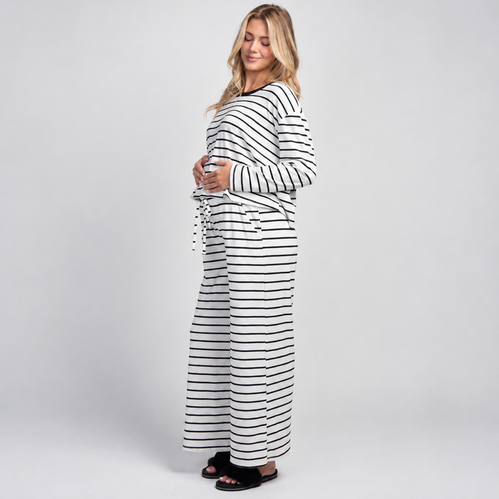 Maternity Striped 2-Piece Lounge Set with Wide Leg Trousers