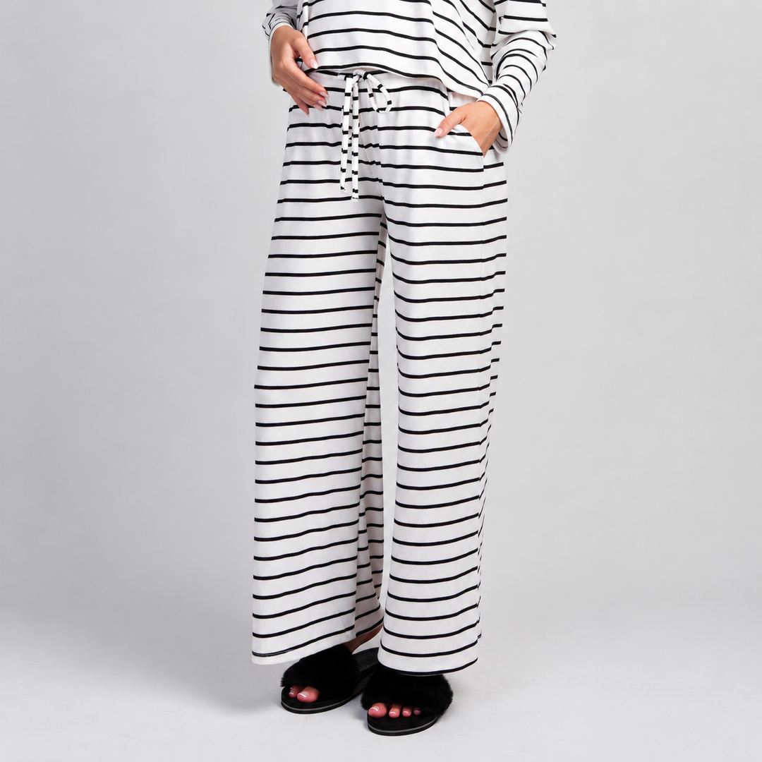 Maternity Striped 2-Piece Lounge Set with Wide Leg Trousers