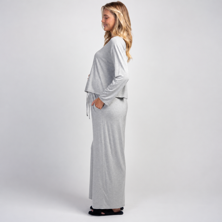 Maternity Grey 2-Piece Lounge Set with Wide Leg Trousers