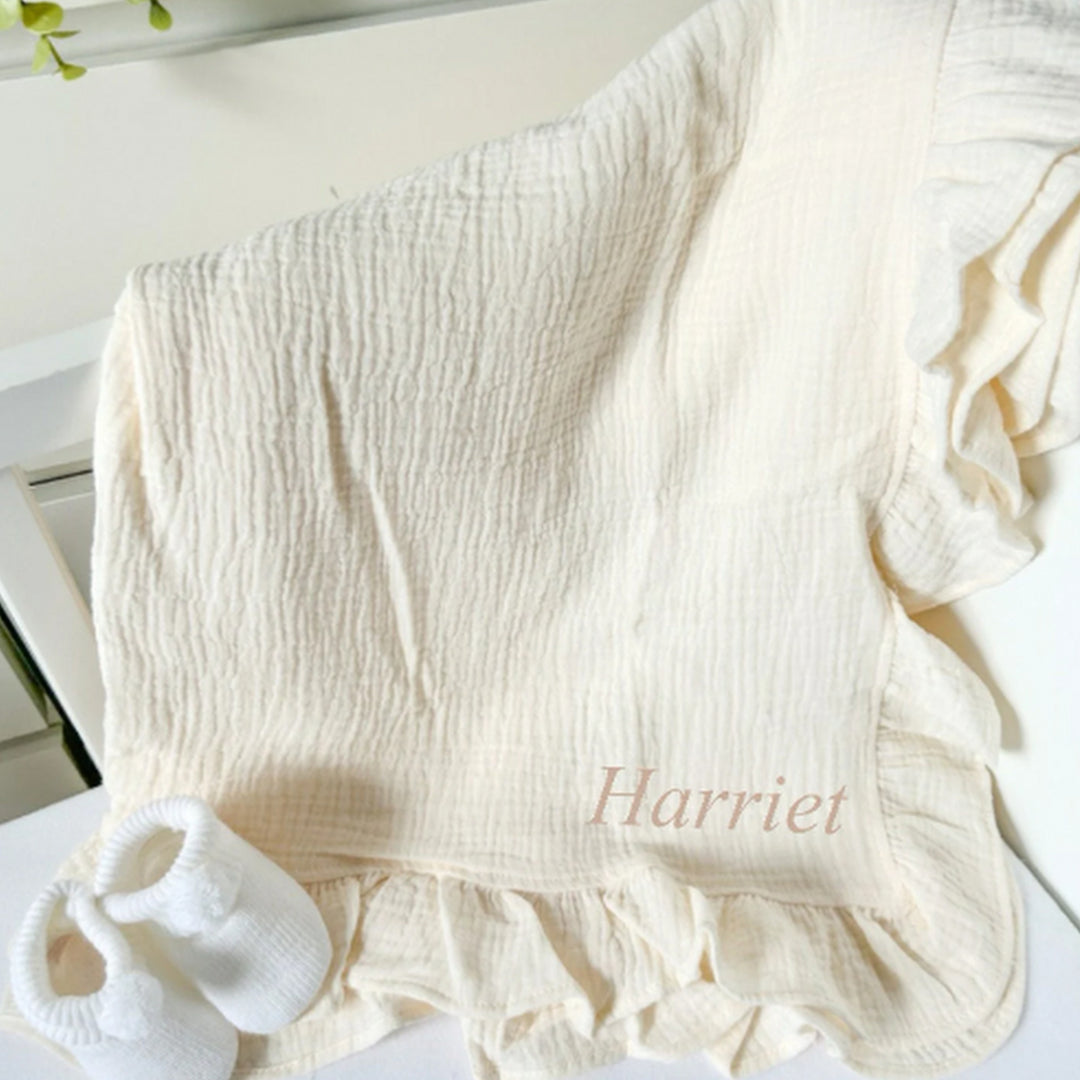 Personalised Embroidered Cream Frilly Blanket