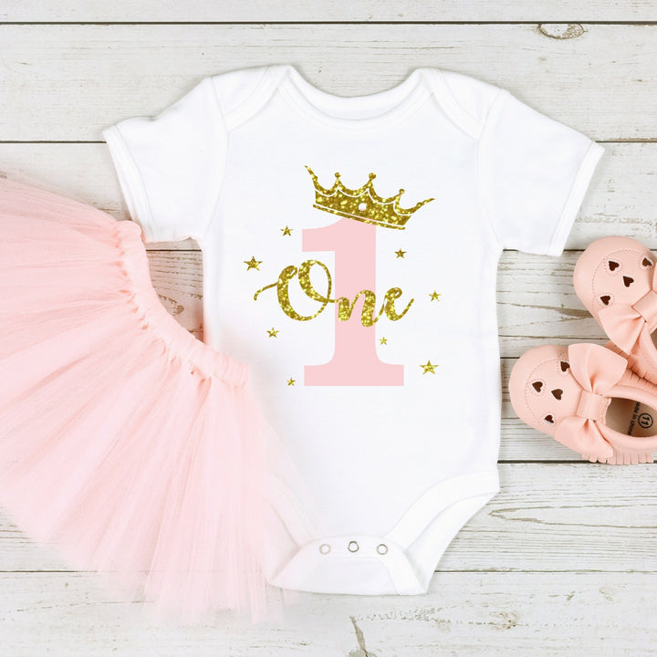 Personalised Princess Crown Pink Number Birthday Vest/T-shirt