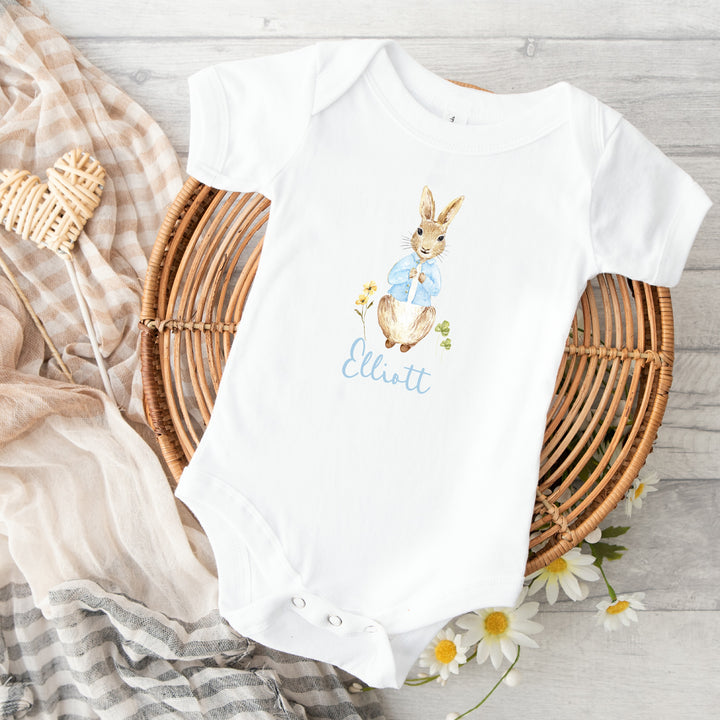 Personalised Blue Bunny Rabbit Babygrow/Vest