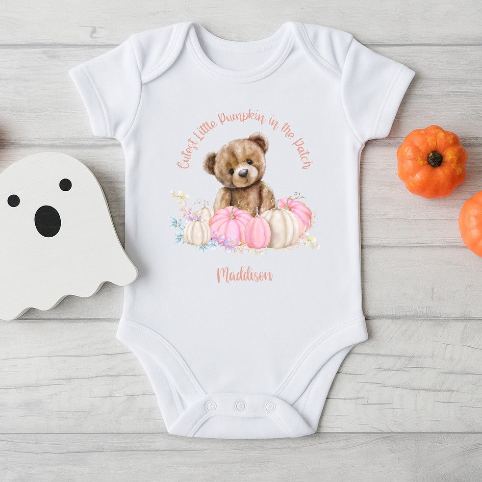 Personalised Pink Cutest Pumpkin Babygrow/Vest/Bib