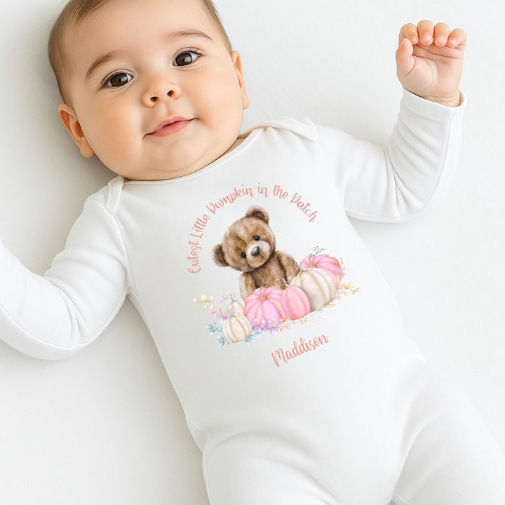 Personalised Pink Cutest Pumpkin Babygrow/Vest/Bib