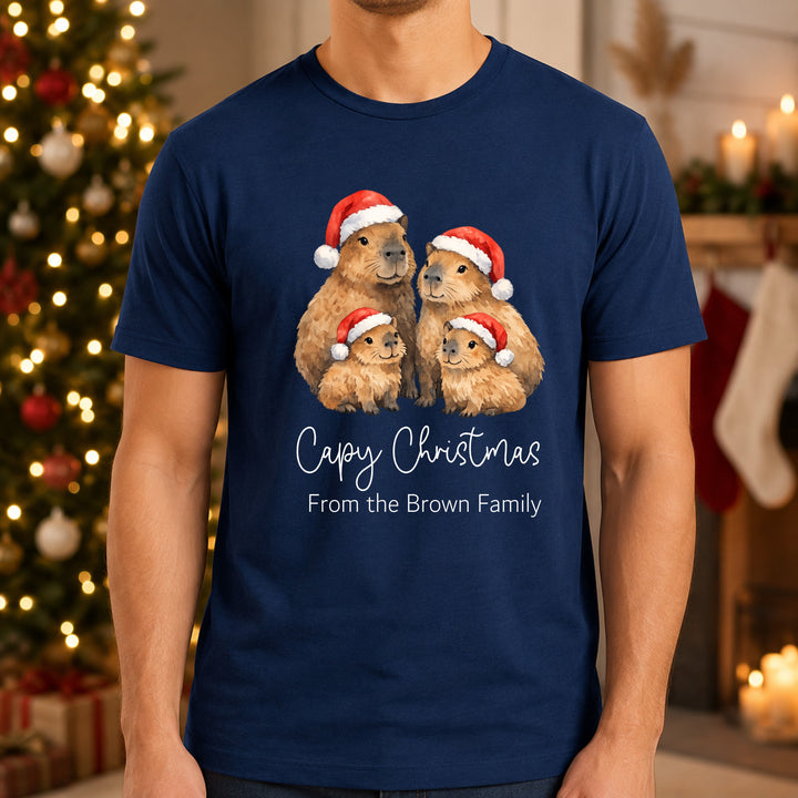Personalised Capybara Family Matching Navy Tartan Christmas Pyjamas