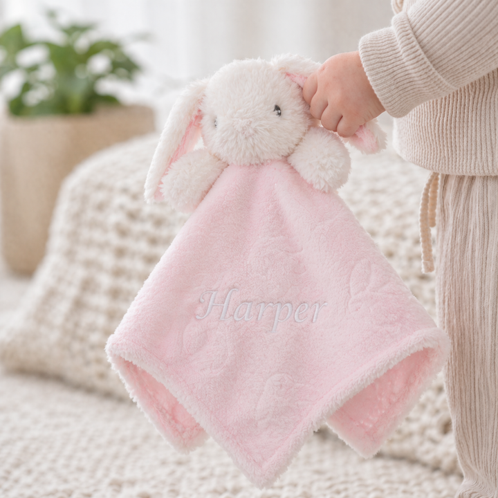 Personalised Embroidered Light Pink Rabbit Comforter
