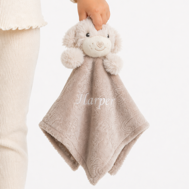 Personalised Embroidered Beige Puppy Comforter