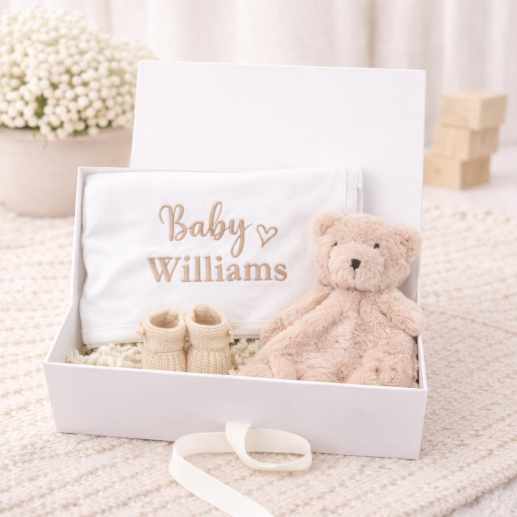 Unisex Embroidered Baby Blanket Personalised Gift Hamper Set