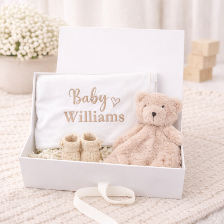 Unisex Embroidered Baby Blanket Personalised Gift Hamper Set