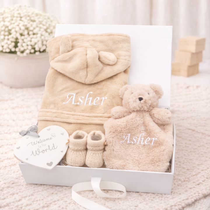 Unisex Beige Dressing Gown &amp; Comforter Personalised Gift Hamper Set