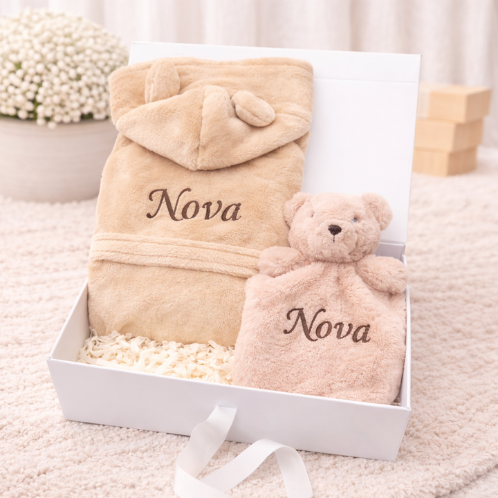 Unisex Beige Dressing Gown Personalised Gift Hamper Set