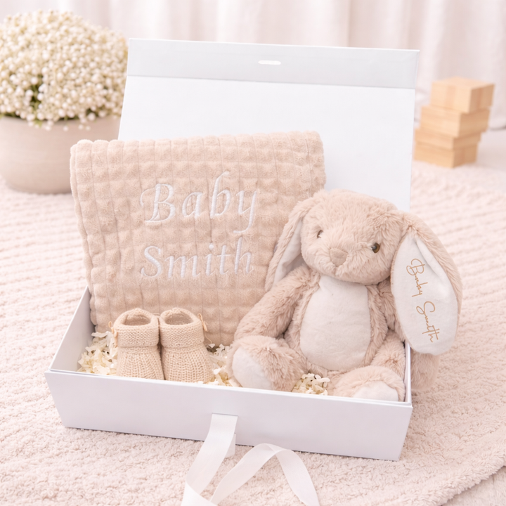 Unisex Beige Blanket and Teddy Personalised Gift Hamper Set