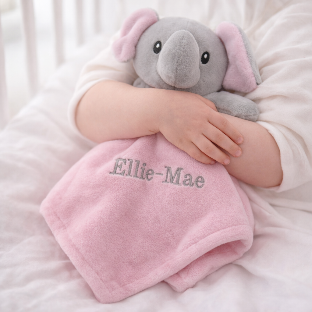 Personalised Embroidered Pink Elephant Comforter