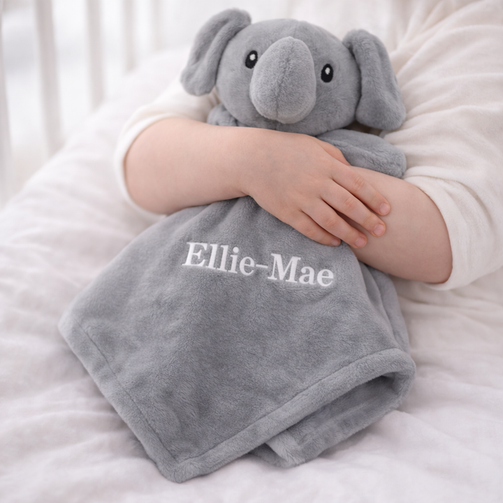 Personalised Embroidered Grey Elephant Comforter