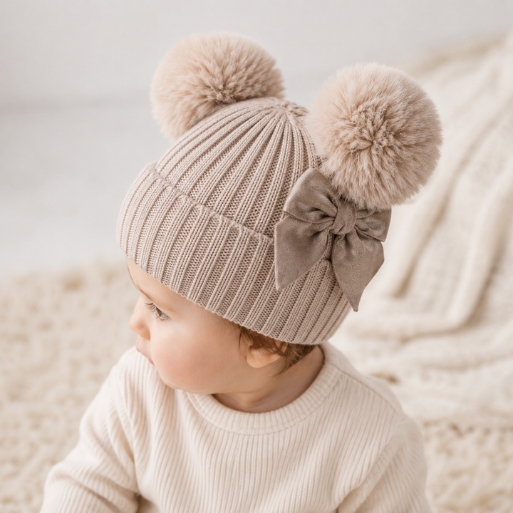 Knitted Biscuit Pompom Baby Hat
