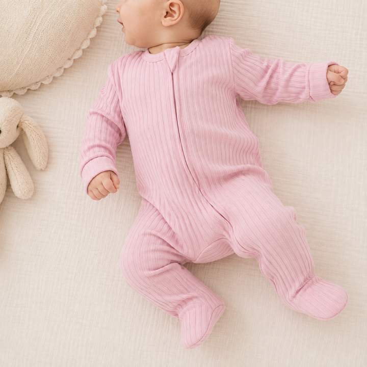 Dusty Pink Ribbed Sleepsuit