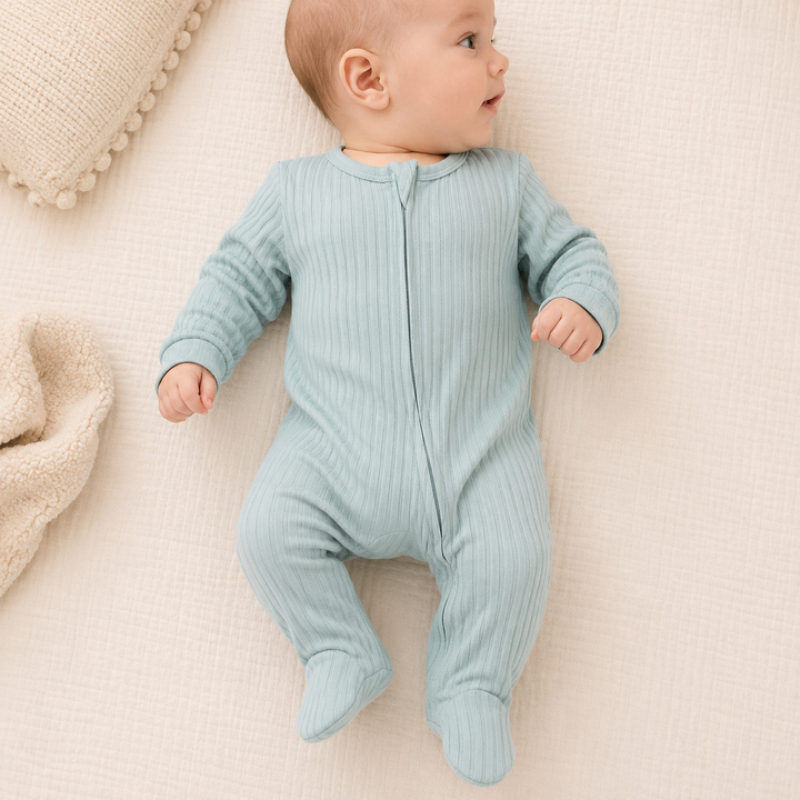 Sage Green Ribbed Sleepsuit