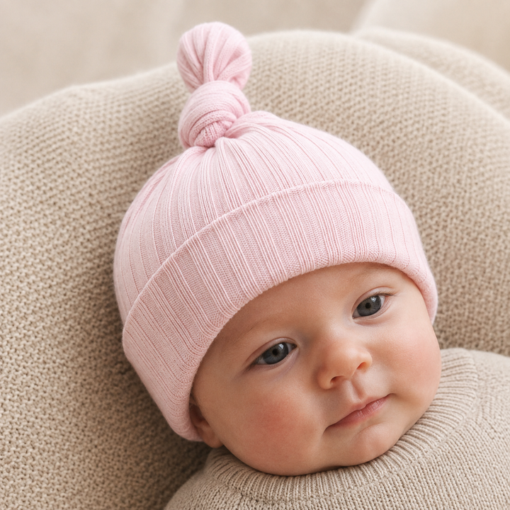 Dusty Pink Ribbed Knotted Baby Hat
