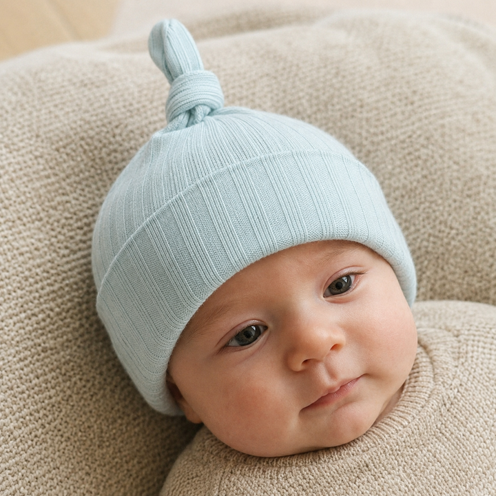 Sage Green Ribbed Knotted Baby Hat
