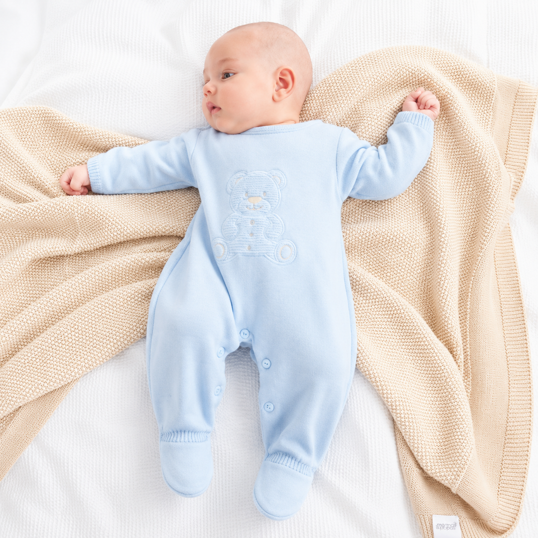 Blue Teddy Bear Knitted Babygrow