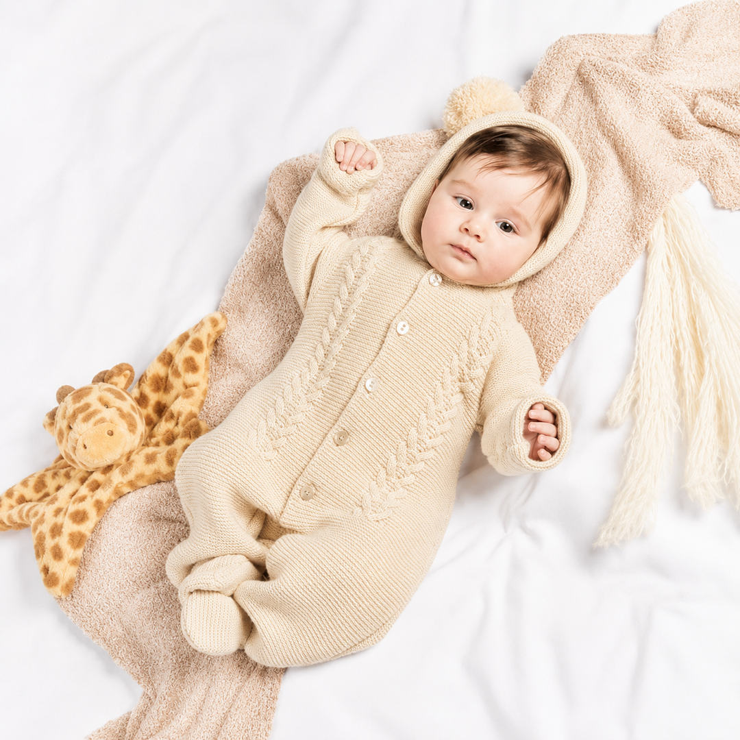 Hooded Knitted Pramsuit Taupe