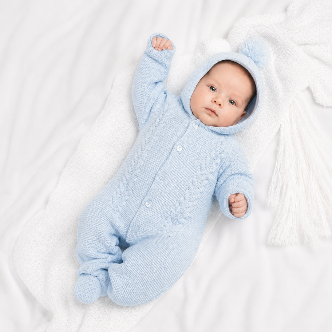 Hooded Knitted Pramsuit Blue