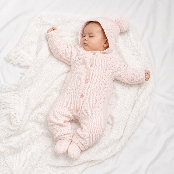Hooded Knitted Pramsuit Pink