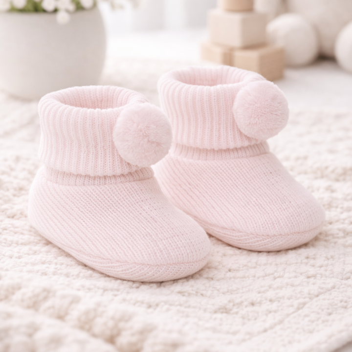 Pink Acrylic Booties with pom pom