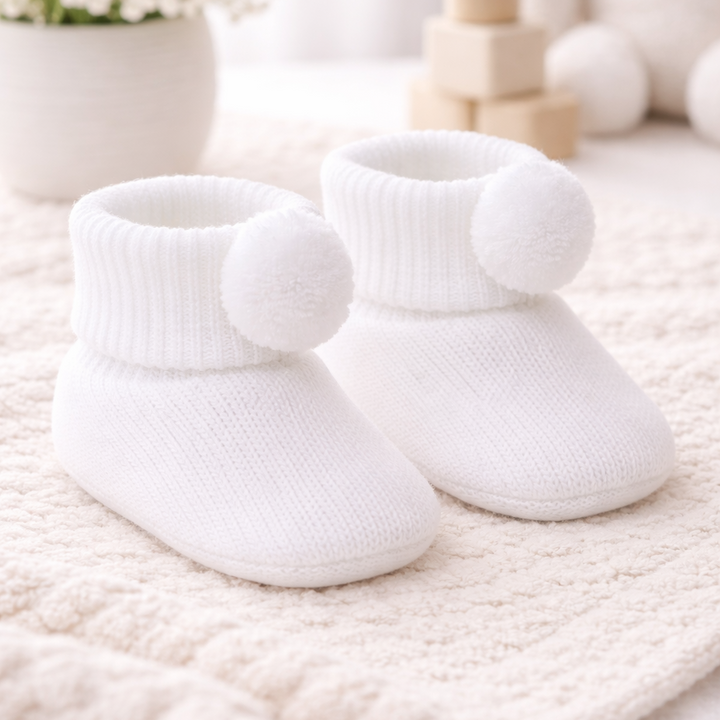 White Acrylic Booties with pom pom