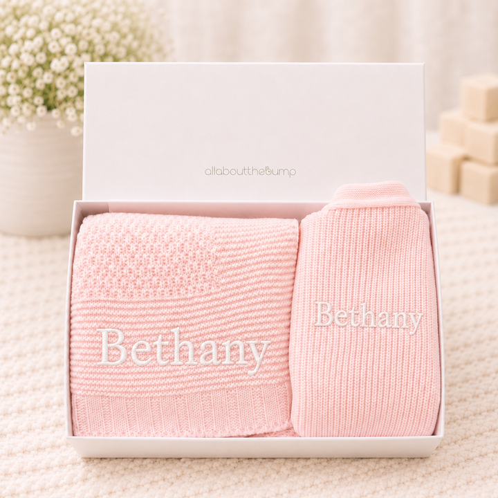 Personalised Pink Blanket and Cardigan Embroidered Baby Hamper